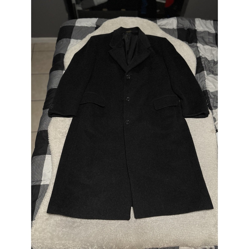 NINO CERRUTI Vintage Mens Overcoat 42S WOOL/CASHMERE Charcoal Black Coat Topcoat